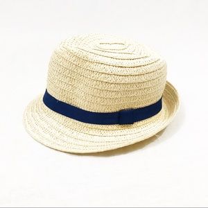 Straw Fedora w/Blue Accent Ribbon